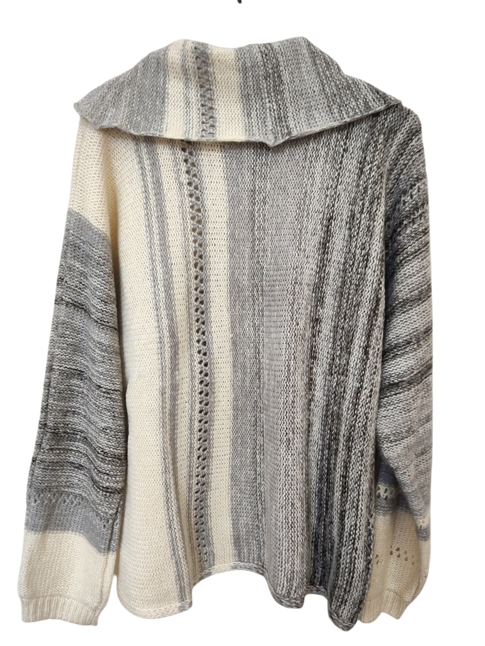 Grey and Cream Striped Cozy Knit Sweater - Picture 3 of 3